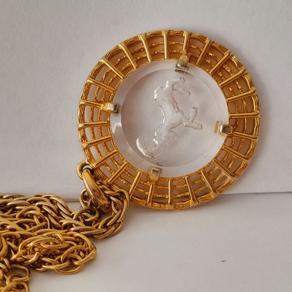 Gold Circular Pendant Necklace with Textured Design - Picture 1 of 4